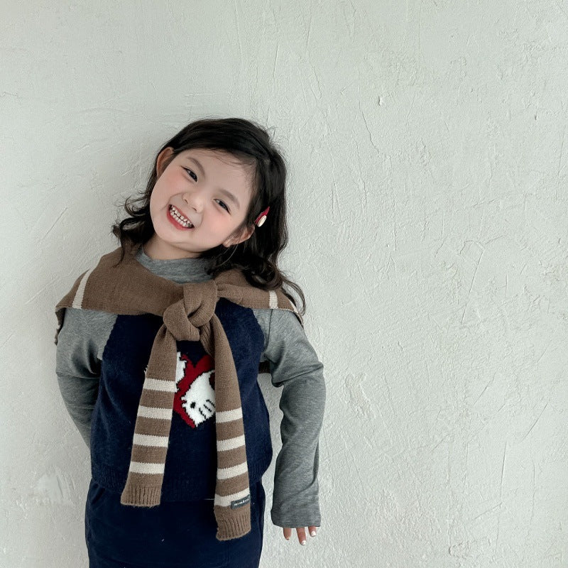 【2Y-10Y】ボーダー柄ニットショール