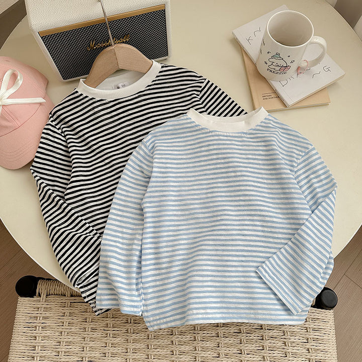 【90-150】ボーダー柄シンプルロングTシャツ