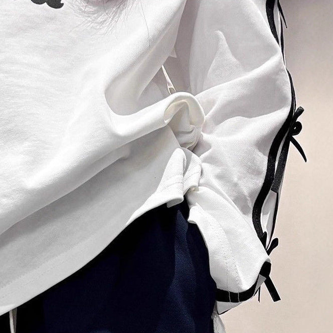 【120-150】サイドライン＆リボン長袖カットソー