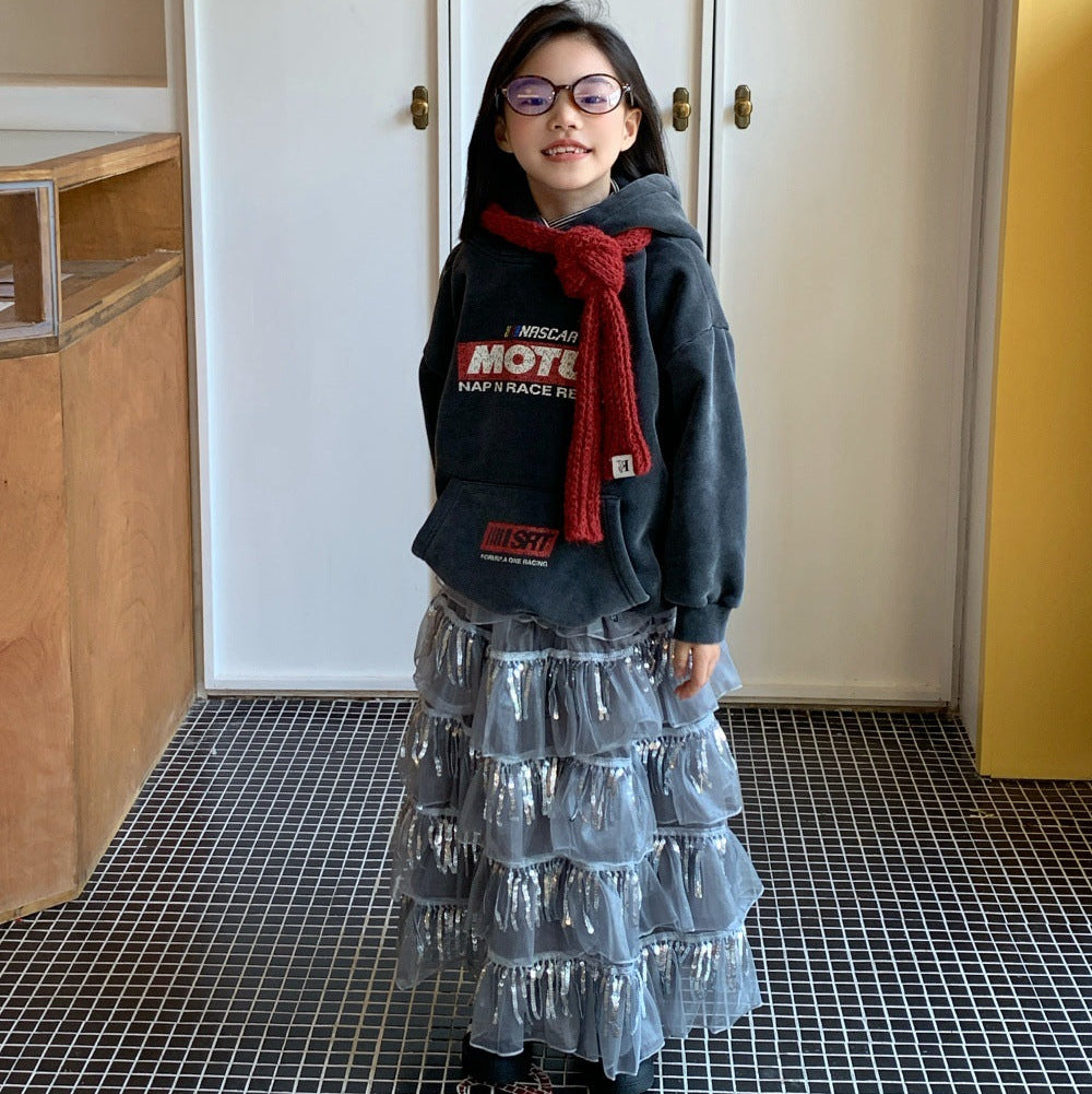 【100-150】フード付きロゴデザインプルオーバー