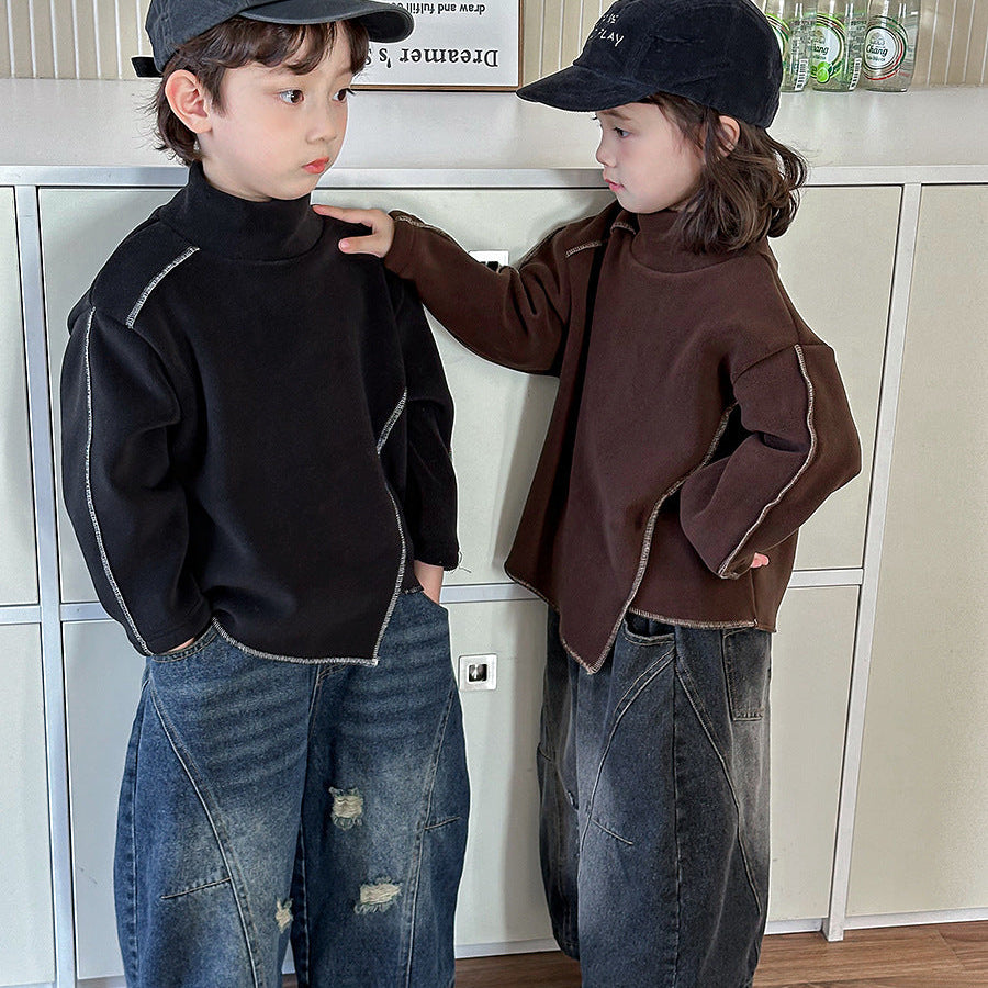 【80-140】アシンメトリーハイネックトップス