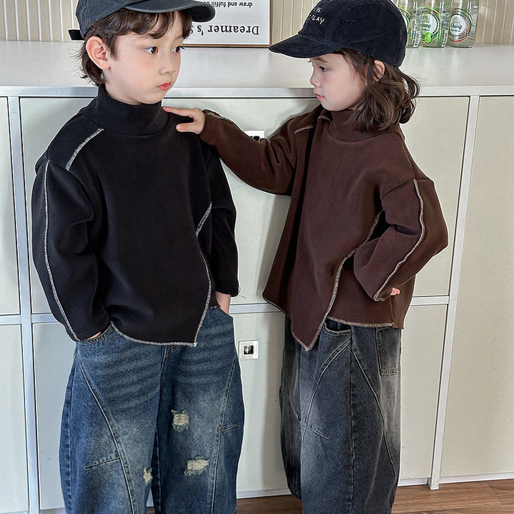 【80-140】アシンメトリーハイネックトップス