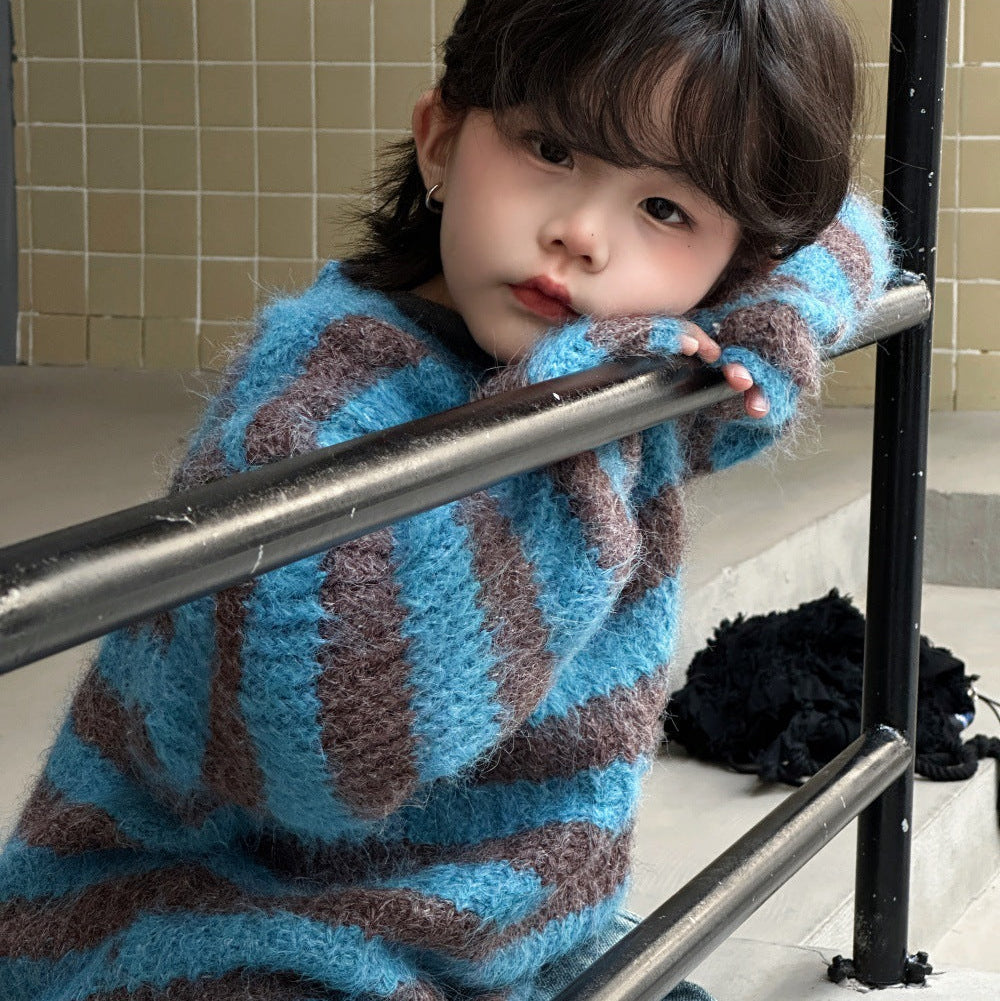 【90-150】ボーダー柄ニットプルオーバー