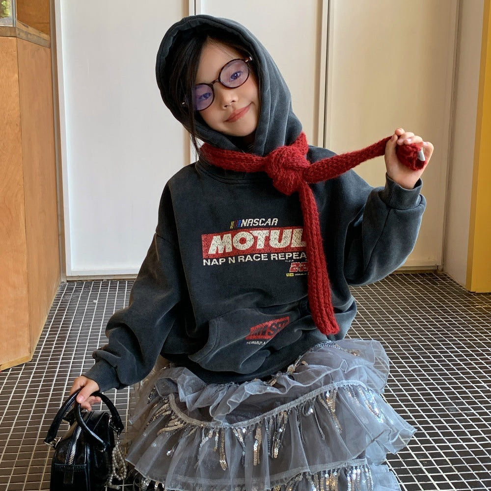 【100-150】フード付きロゴデザインプルオーバー