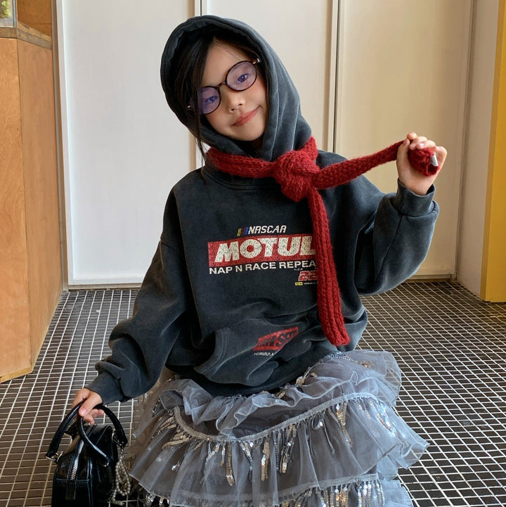 【100-150】フード付きロゴデザインプルオーバー