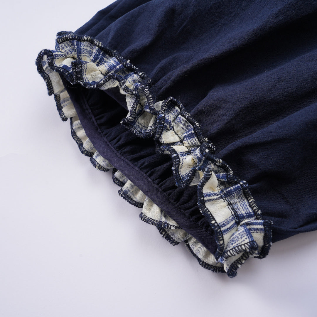 【90-140】花柄＆チェック柄フリルヘムセットアップ