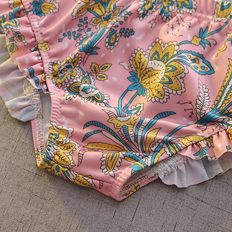 【100-140】フリルデザインパターンプリントスイムウェア