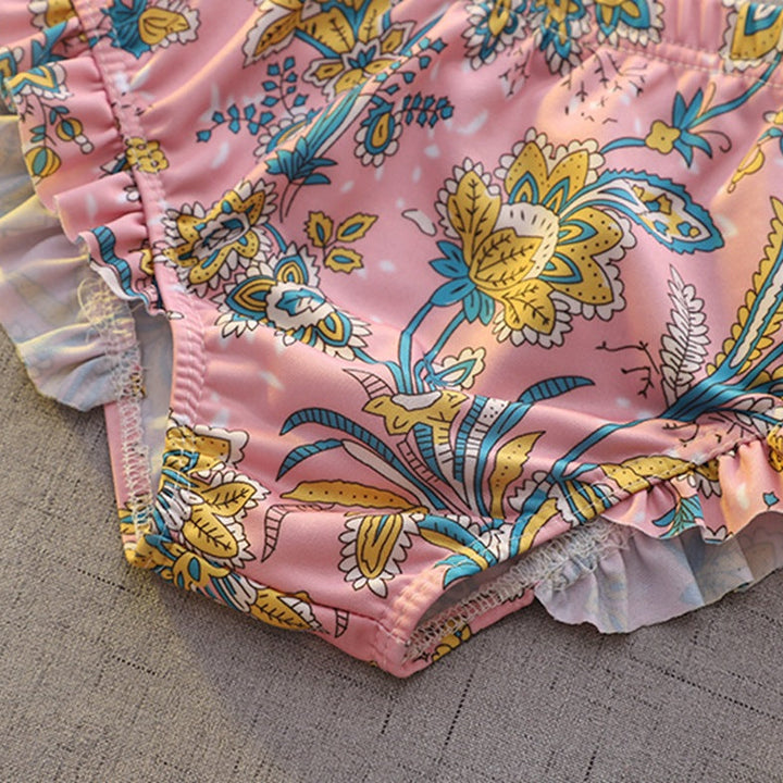 【100-140】フリルデザインパターンプリントスイムウェア