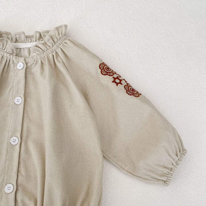 【73-90】袖刺繍長袖ロンパース