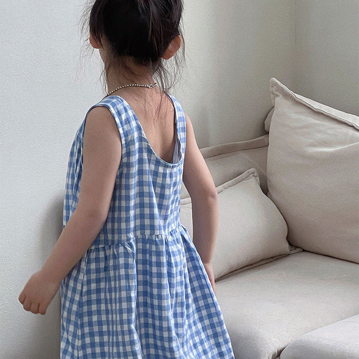 【90-150】ギンガムチェックマキシ丈ワンピース