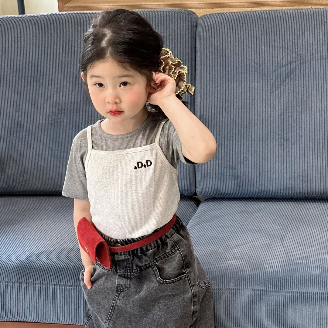 【90-140】ワンポイントロゴキャミソール×Tシャツセット