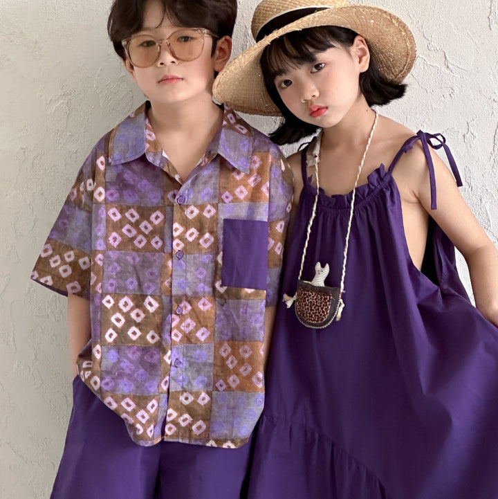 【90-150】柄シャツ×ハーフパンツセット