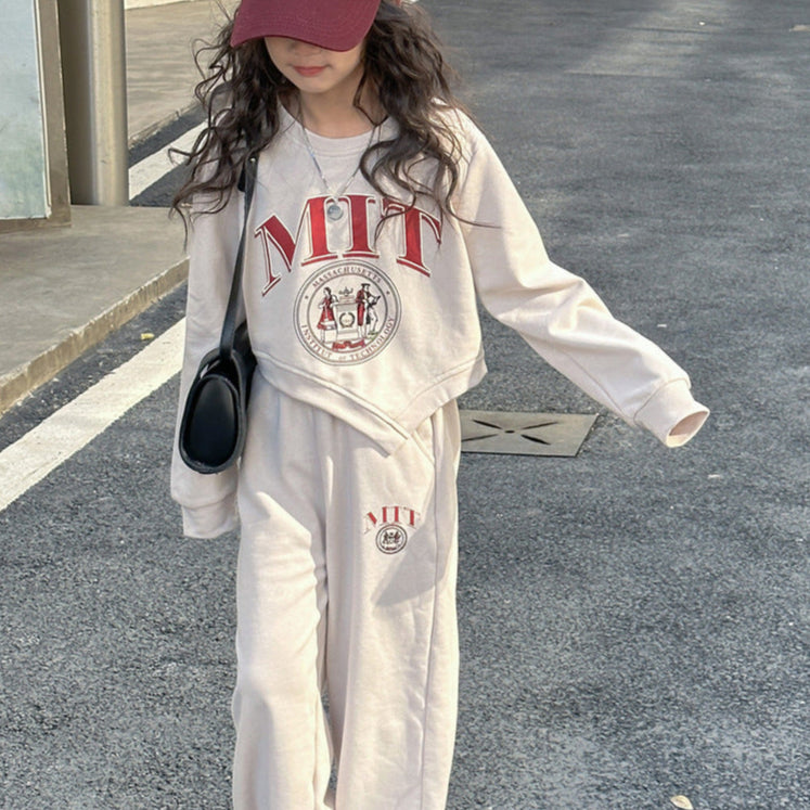 【120-150】アシンメトリートップス×ロングパンツセット