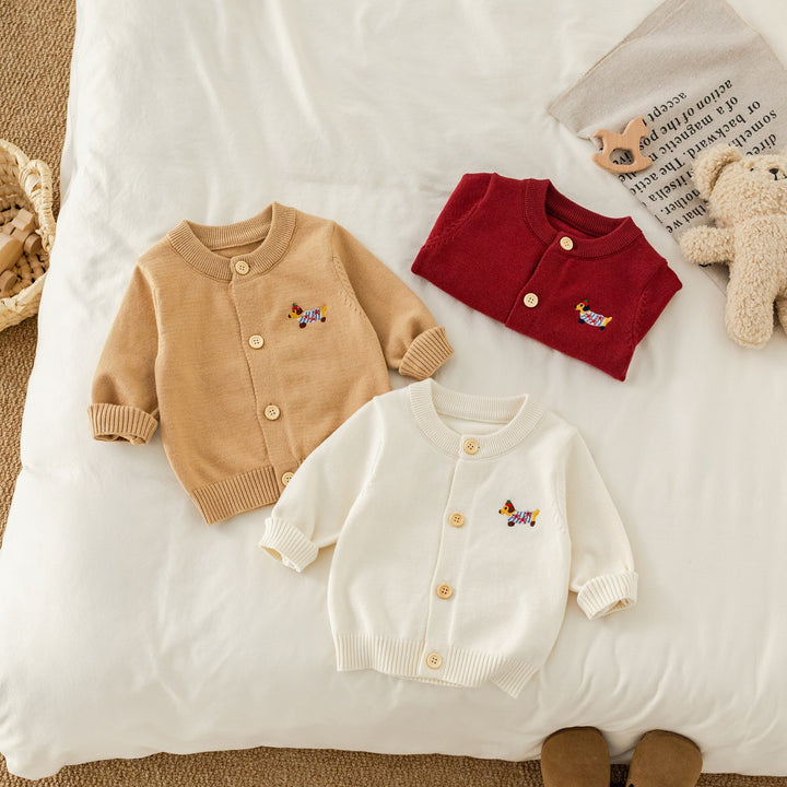 【73-100】ワンポイント刺繍ニットカーディガン