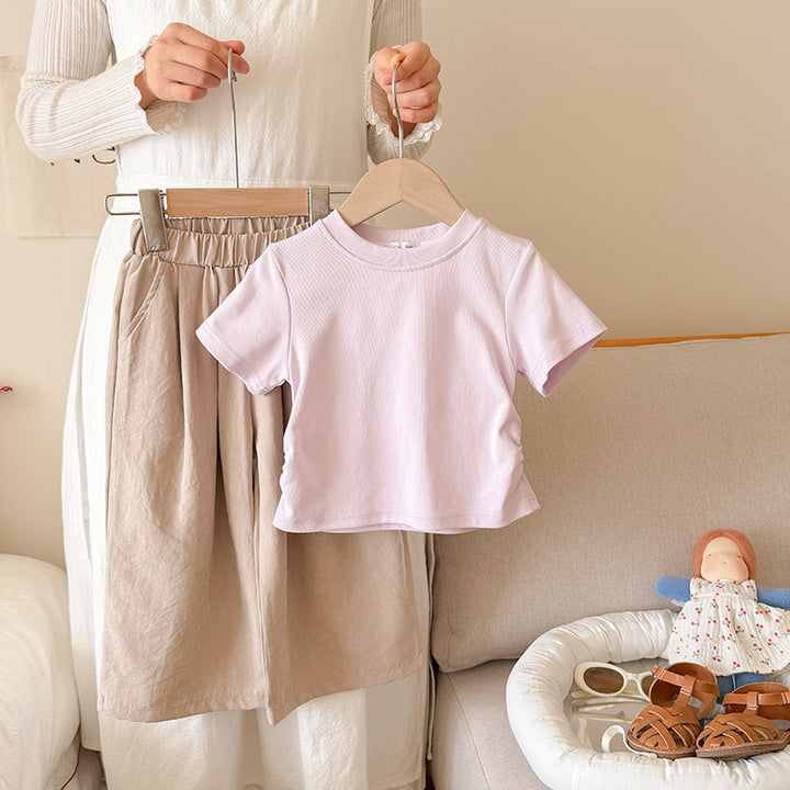 【90-150】ギャザーTシャツ×ロングパンツセット