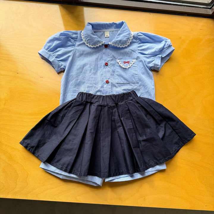 【80-150】パフスリーブシャツ×スカートセット