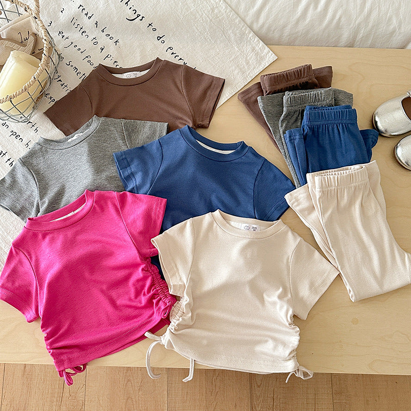 【90-140】ウエストシャーリングTシャツ×フレアパンツセット