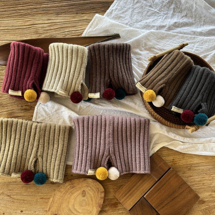 ポンポン付きニットネックウォーマー