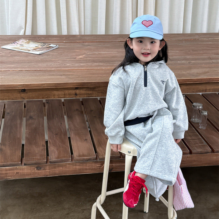 【90-140】フード付きハーフジップスウェットセットアップ