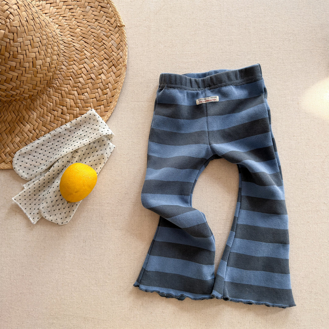 【80-130】太ボーダー柄フレアパンツ