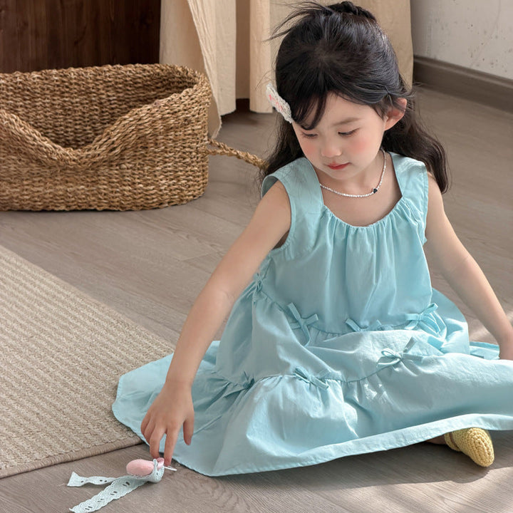 【90-140】リボンモチーフノースリワンピース