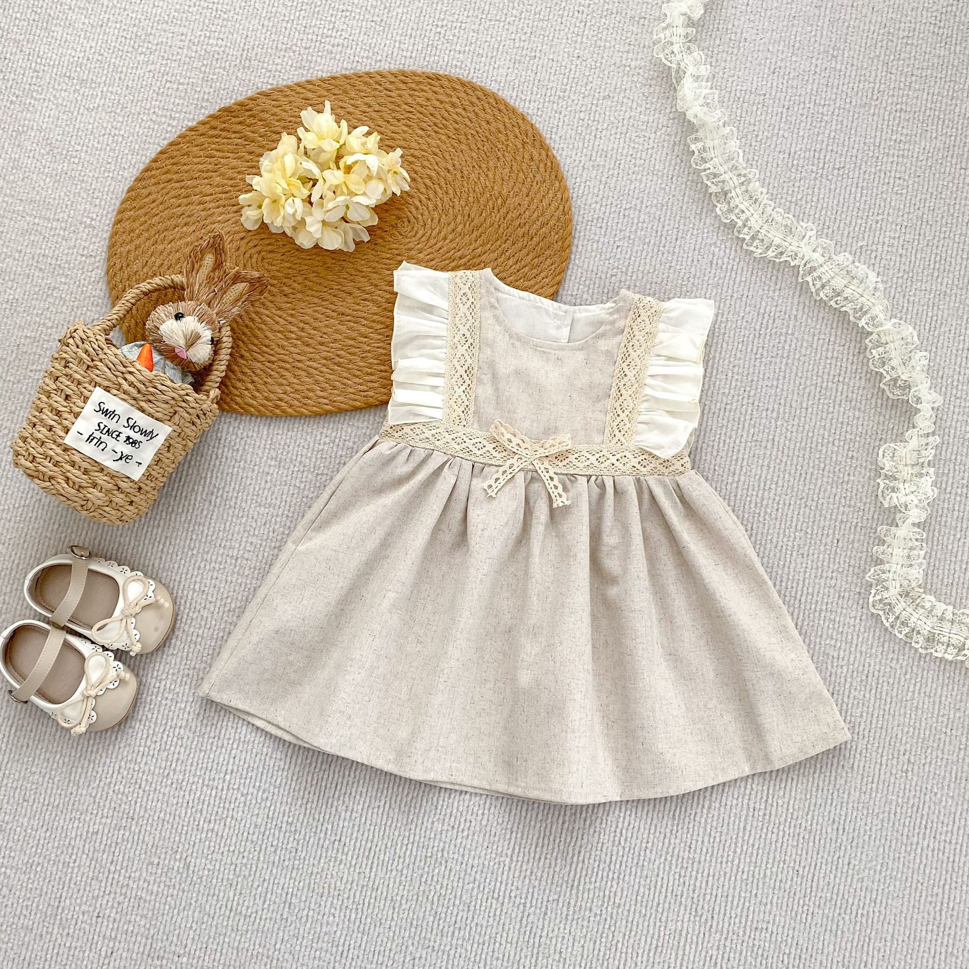 73-110】ナチュラルガーリーノースリーブワンピース｜ELMO-こども服