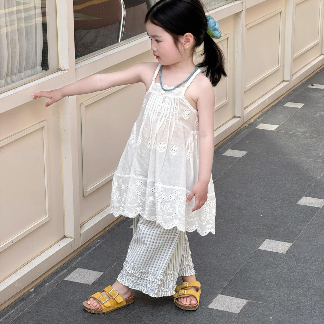 【90-140】花柄刺繍レースキャミソール