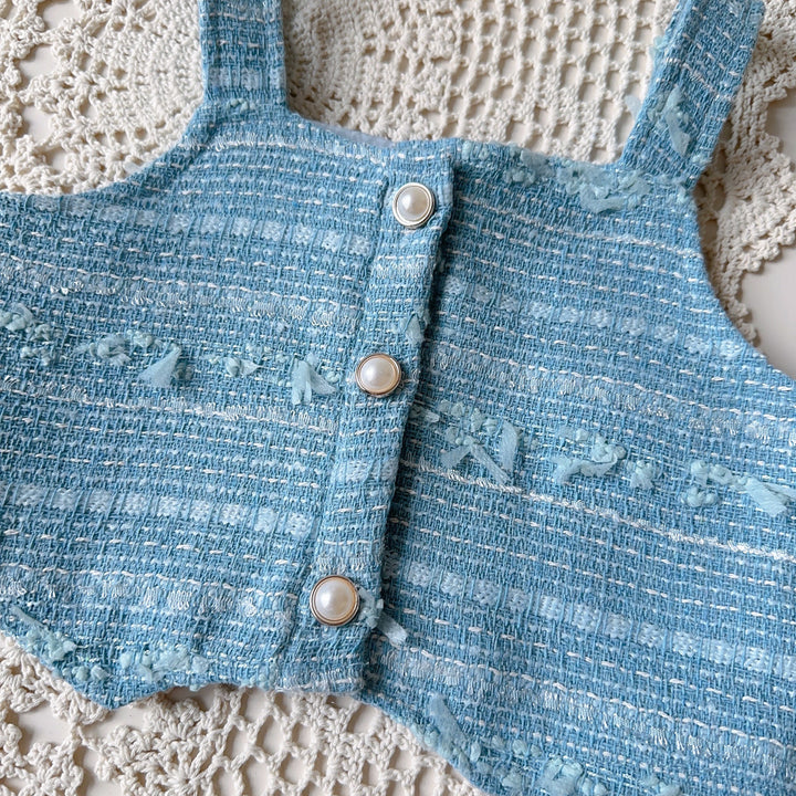 【90-140】肩フリルブラウス×ベスト×プリーツスカートセット