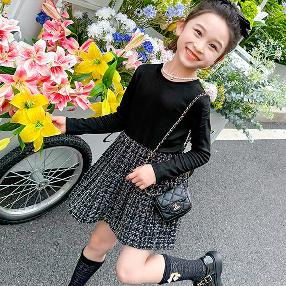 【90-140】ツイード風ジャケット×長袖ワンピースセット