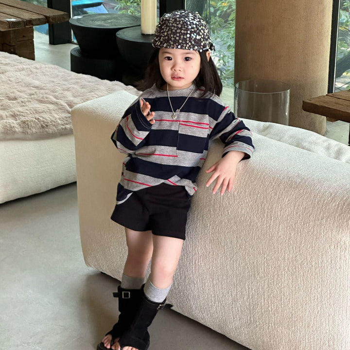 【90-140】ボーダーデザインロンT