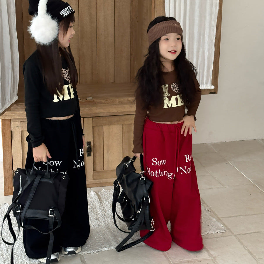 【90-150】ロゴデザイン裏起毛ロングパンツ