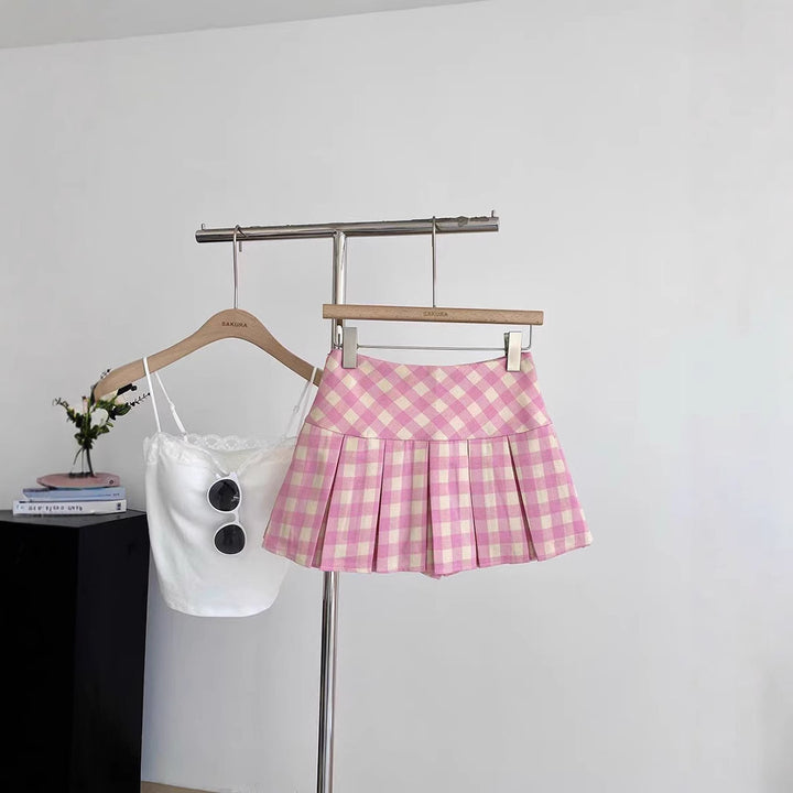 【100-150】ギンガムチェックボックスプリーツスカート