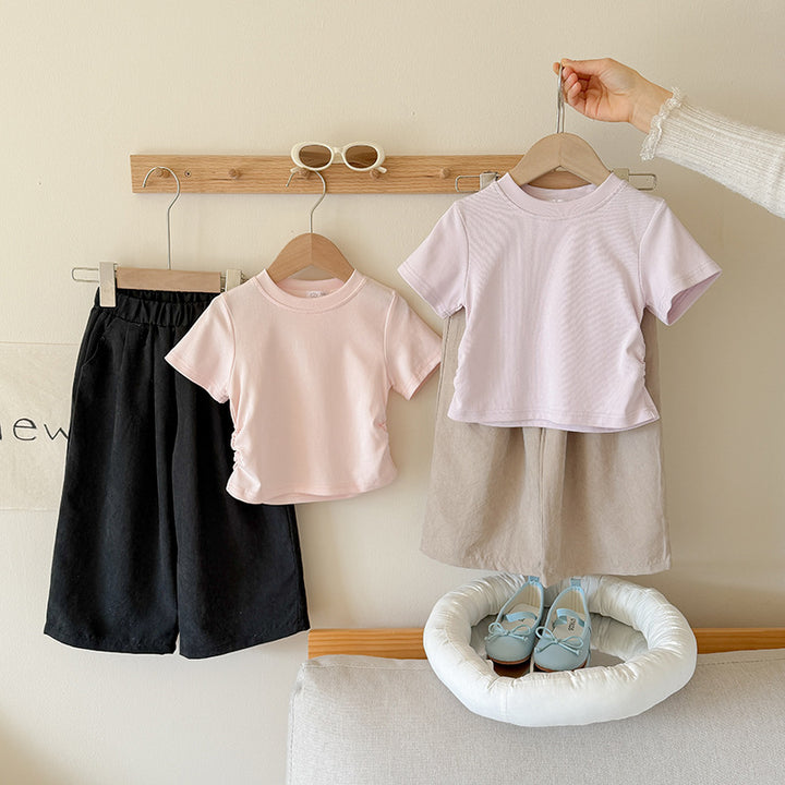 【90-150】ギャザーTシャツ×ロングパンツセット