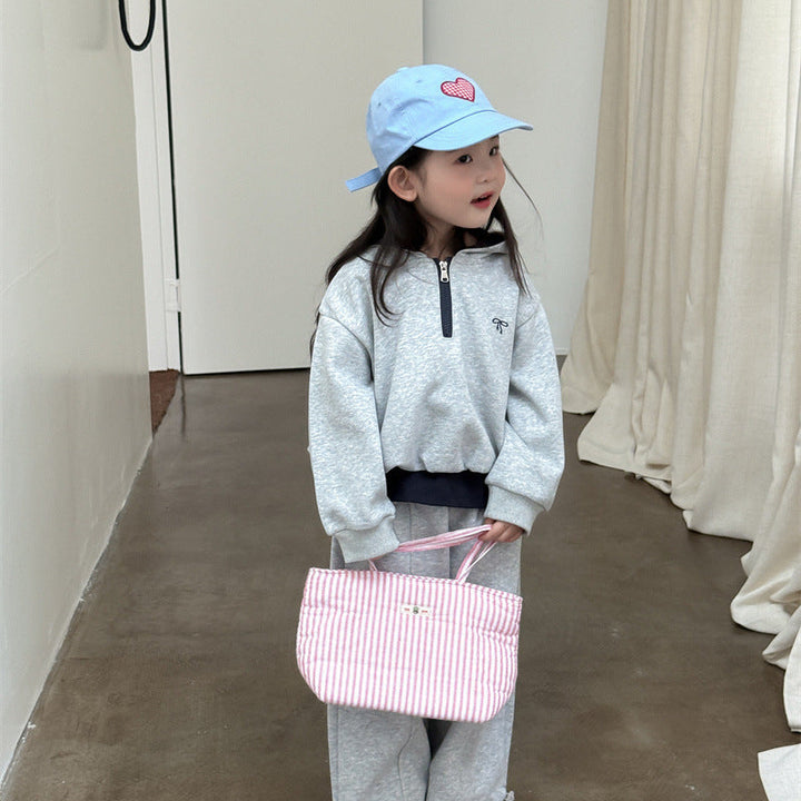 【90-140】フード付きハーフジップスウェットセットアップ