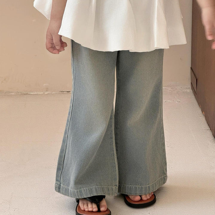 【90-140】ロングデニムフレアパンツ