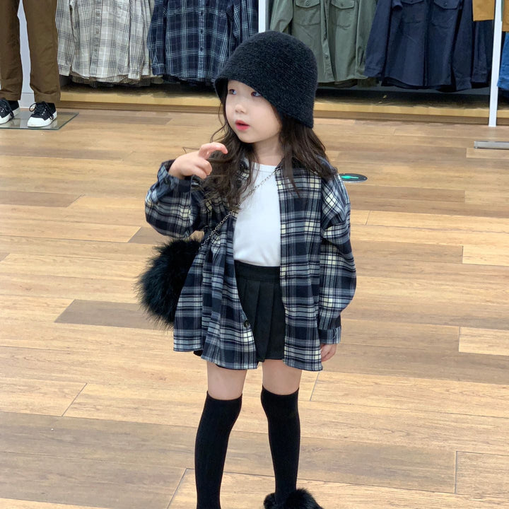【90-140】チェック柄シンプルシャツ