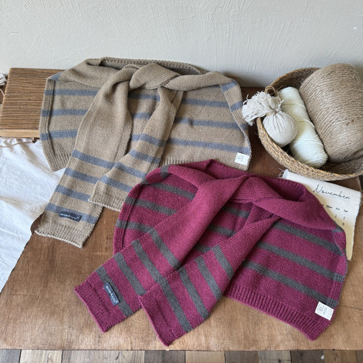【2Y-10Y】ボーダー柄ニットショール