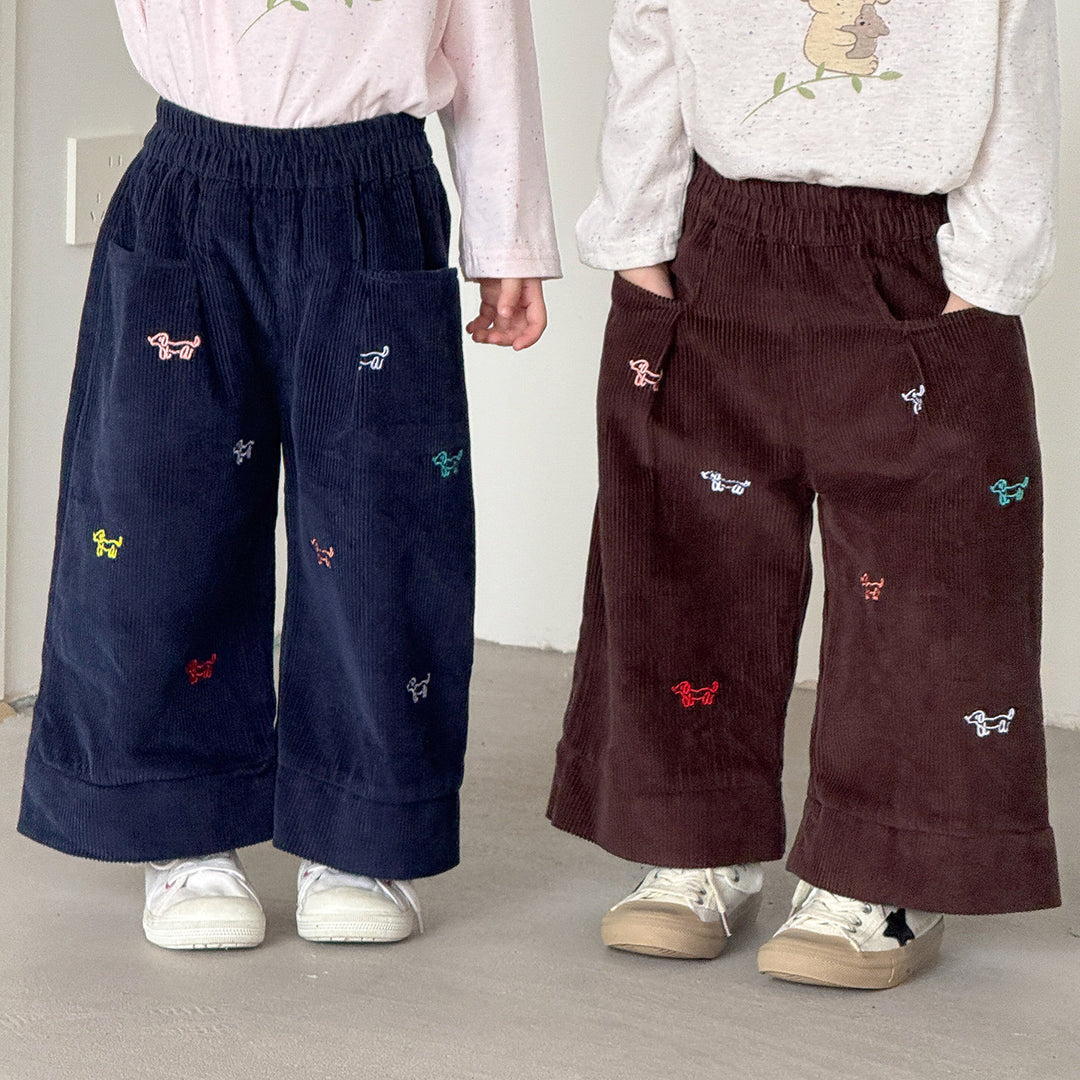 【80-150】ドッグ刺繍コーデュロイパンツ