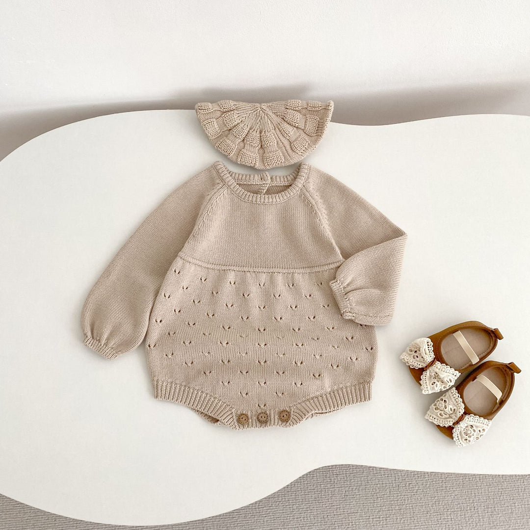 【73-90】シンプルニット長袖ロンパース