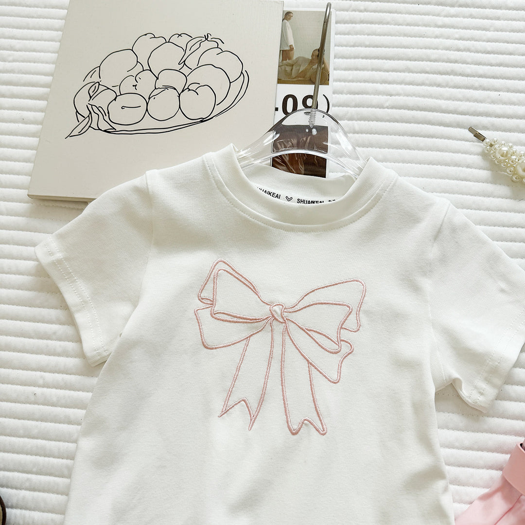 【90-140】フロントリボンTシャツ×ショートパンツセット