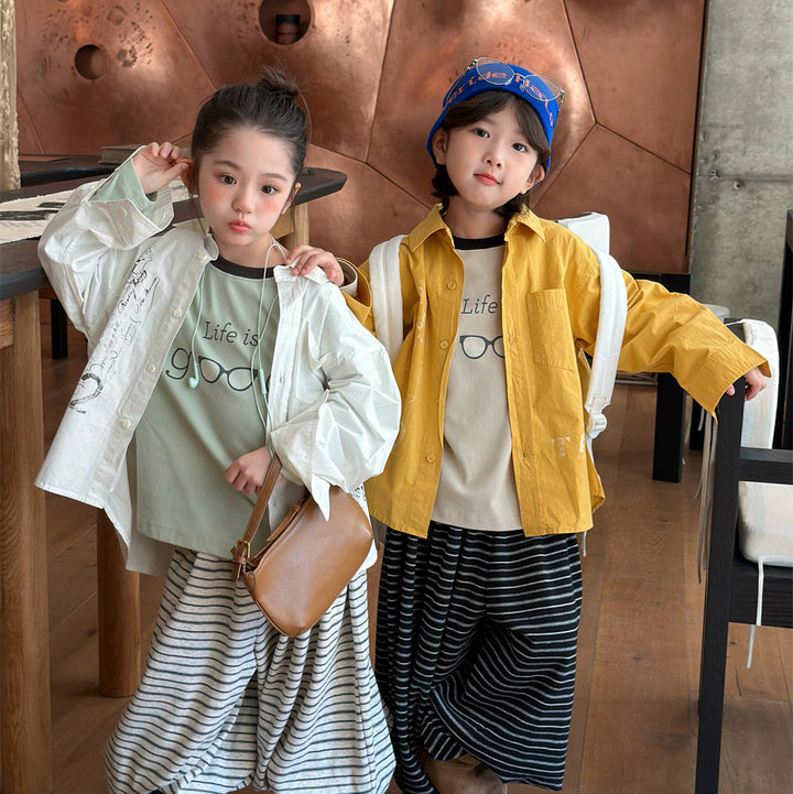 【90-150】プリントデザイン長袖シャツ