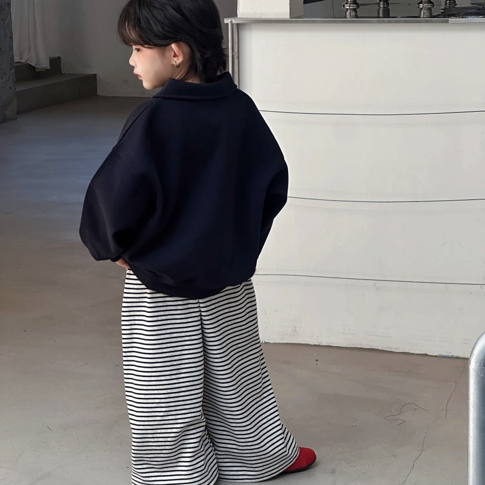 【90-150】オーバーサイズ長袖ポロトップス