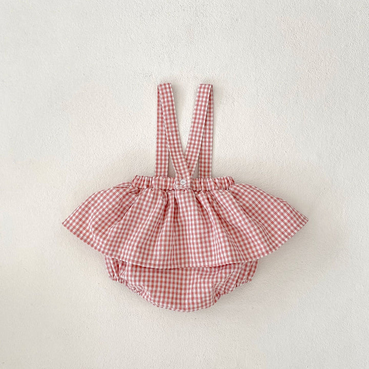 【73-110】チェック＆レースサスペンダーブルマ