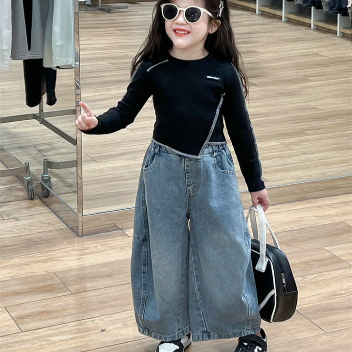 【90-140】ワイドデニムパンツ