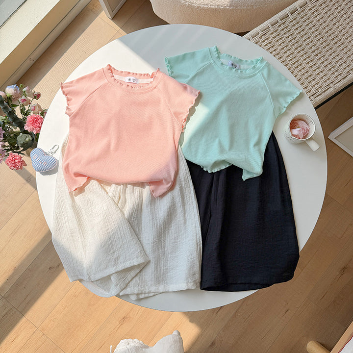 【90-140】メロウ半袖トップス×ロングパンツセット