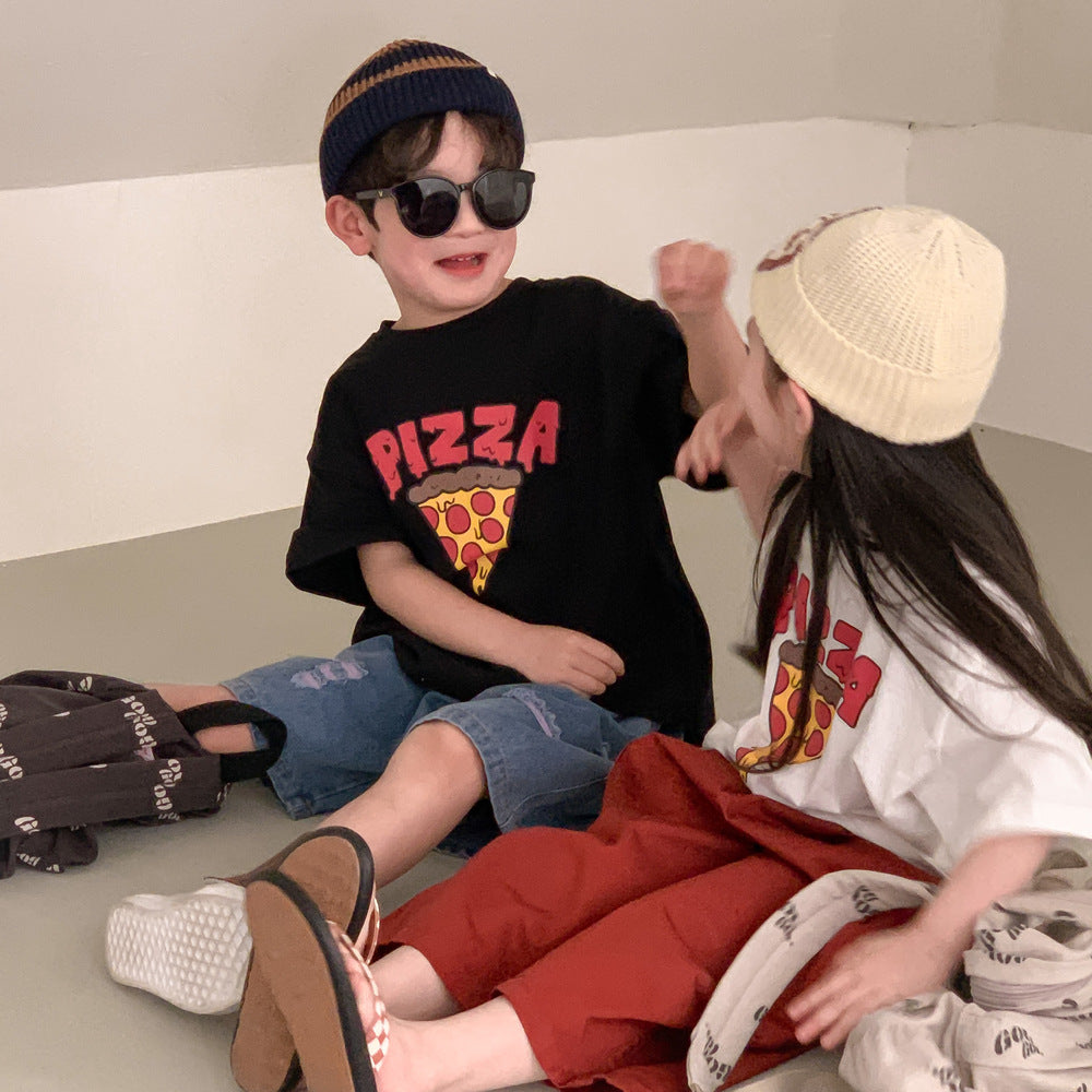 【90-150】PIZZAプリントTシャツ