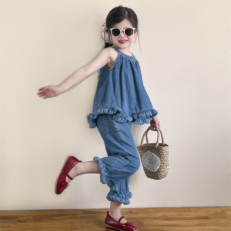 【90-140】ヘムデザインホルターネック×パンツセット