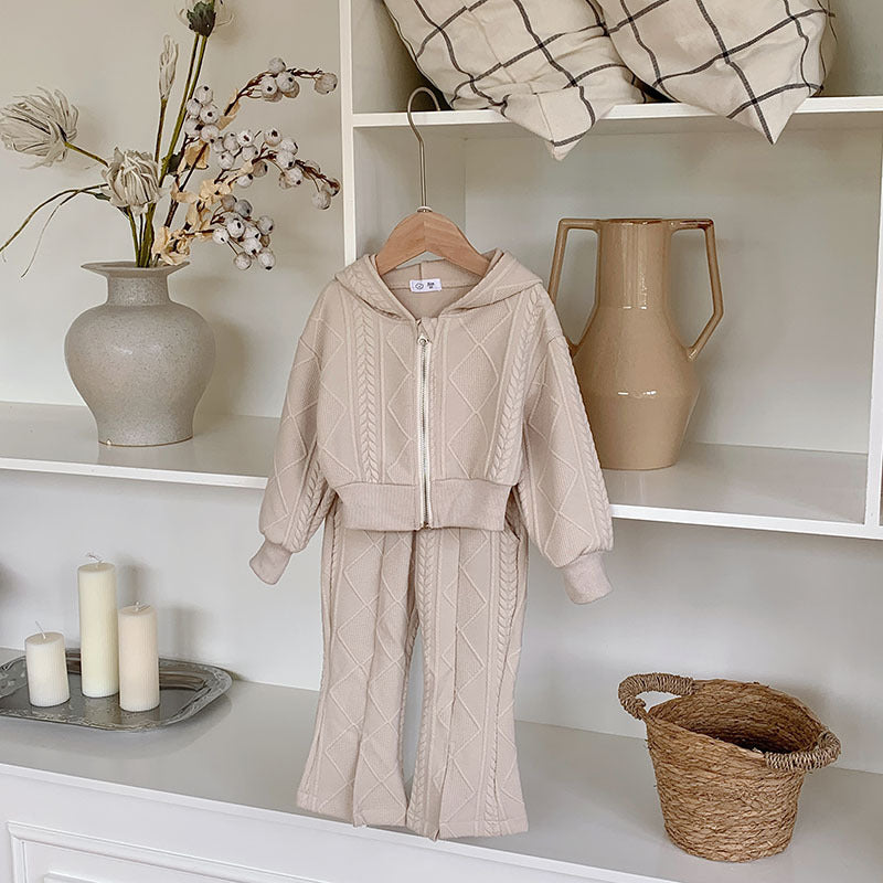 【90-150】フルジップフーディーニットパーカーセットアップ