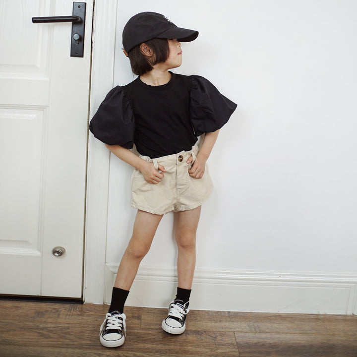 【90-140】パフスリーブ半袖Tシャツ