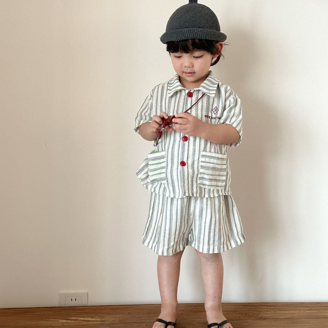 【80-150】ストライプデザイン半袖セットアップ